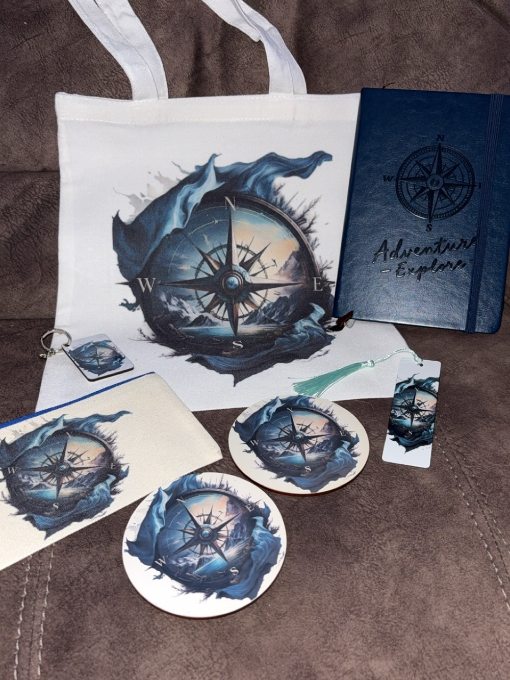 Adventure Compass Blue Tote & Stationary blind date with a book bundle